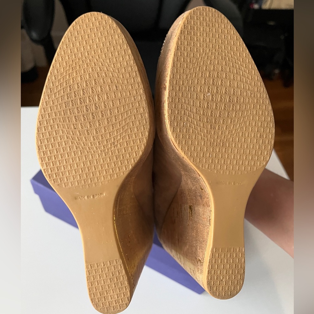Stuart Weitzman Wedge Studswoon Nubuck And Gold C… - image 8